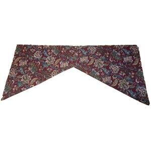 Arched Valance Curtain Set Angled Red Lotus Jacobean Floral Cottage 84x38